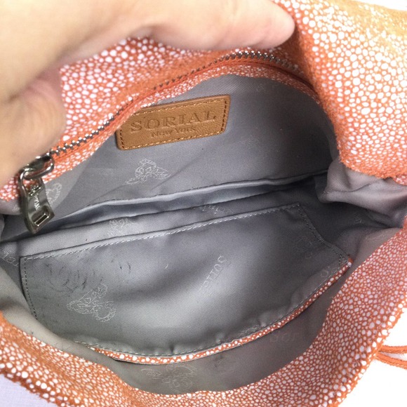 Sorial New York Women's Fabric Flap Over Zippered Chain Link Brown Crossbody - Picture 5 of 16